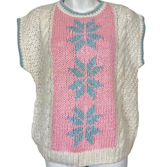 Exclusive Imports Hand Knit Womens Vintage Pink Blue Chunky Cable Knit Sweater S - Picture 1 of 16